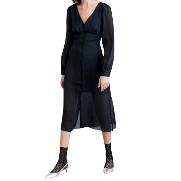 OAK + FORT Shirt Chiffon Midi Dress L - Picture 1 of 14